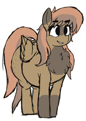 Size: 657x923 | Tagged: safe, artist:crazy water, oc, oc only, oc:bran muffin, species:pegasus, species:pony, butt freckles, chest fluff, chubby, female, freckles, mare, pegasus oc, smiling, solo, thicc ass, wide hips