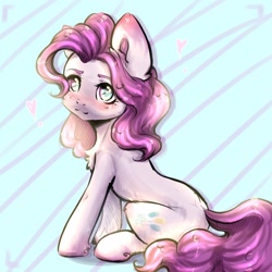 Size: 2160x2160 | Tagged: safe, artist:zefirka, character:pinkie pie, species:earth pony, species:pony, abstract background, chest fluff, digital art, female, mare, sitting, solo
