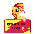 Size: 150x147 | Tagged: safe, artist:majkashinoda626, character:sunset shimmer, species:pony, species:unicorn, angry, female, request info, requests are closed, sign, solo