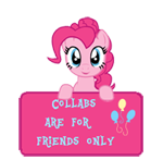 Size: 150x147 | Tagged: safe, artist:majkashinoda626, character:pinkie pie, collab info, collabs are for friends only, female, sign, solo