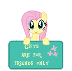 Size: 150x147 | Tagged: safe, artist:majkashinoda626, character:fluttershy, species:pegasus, species:pony, female, gift info, gifts are for friends only, sign, solo
