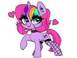 Size: 964x724 | Tagged: safe, artist:techycutie, oc, oc only, oc:techy twinkle, species:pony, species:unicorn, bedroom eyes, blep, choker, eyeliner, eyeshadow, fishnets, makeup, piercing, tongue out
