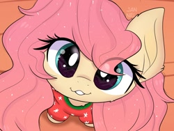 Size: 1600x1200 | Tagged: safe, artist:janelearts, character:fluttershy, species:pegasus, species:pony, :3, big eyes, cute, female, looking at you, looking up, shyabetes, solo