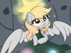 Size: 1600x1200 | Tagged: safe, artist:janelearts, character:derpy hooves, species:pegasus, species:pony, episode:a hearth's warming tail, g4, my little pony: friendship is magic, bucktooth, christmas, christmas tree, cute, derpabetes, derpy star, female, hearth's warming tree, holiday, solo, tree