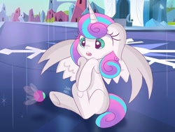 Size: 1600x1200 | Tagged: safe, artist:janelearts, character:princess flurry heart, species:alicorn, species:pony, crystal empire, cute, female, filly, flurrybetes, open mouth, parasprite, spread wings, surprised, wings