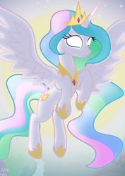 Size: 1000x1414 | Tagged: safe, artist:janelearts, character:princess celestia, species:alicorn, species:pony, female, flying, solo, white eyes