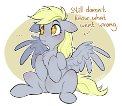 Size: 2309x2000 | Tagged: safe, artist:trickate, rcf community, character:derpy hooves, species:pegasus, species:pony, ..., chest fluff, confused, cute, derpabetes, female, floppy ears, frown, high res, hooves to the chest, i just don't know what went wrong, mare, no pupils, outline, sitting, sketch, solo, truth