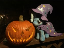 Size: 3264x2448 | Tagged: safe, artist:brekrofmadness, character:trixie, species:pony, halloween, holiday, irl, jack-o-lantern, photo, plushie, pumpkin, solo