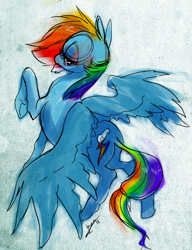 Size: 1158x1507 | Tagged: safe, artist:opalacorn, character:rainbow dash, species:pegasus, species:pony, female, mare, raised hoof, solo, spread wings, wings