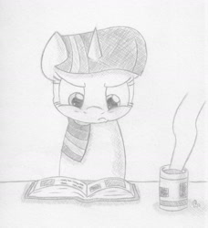 Size: 1280x1404 | Tagged: safe, artist:ramott, character:twilight sparkle, book, drink, reading, tea, traditional art