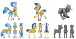 Size: 4200x2200 | Tagged: safe, artist:jackiebloom, species:earth pony, species:pony, species:unicorn, armor, braided tail, details in the description, eyes closed, galloping, headcanon, headcanon in the description, heavy armor, helmet, hoof shoes, long description, plate armor, royal guard, royal guard armor, simple background, transparent background