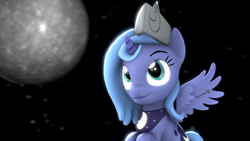 Size: 1920x1080 | Tagged: safe, artist:spinostud, character:princess luna, species:alicorn, species:pony, 3d, cartographer's cap, clothing, female, filly, hat, moon, source filmmaker, woona, younger