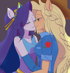 Size: 2448x2565 | Tagged: safe, artist:haibaratomoe, character:applejack, character:rarity, ship:rarijack, g4, my little pony: equestria girls, my little pony:equestria girls, female, lesbian, ponied up, shipping, super ponied up