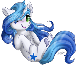 Size: 3235x2791 | Tagged: safe, artist:gleamydreams, oc, oc only, oc:gleamy, species:pony, species:unicorn, blue hair, blushing, female, green eyes, high res, hooves, looking at you, mare, one eye closed, signature, simple background, smiling, transparent background, wink, winking at you