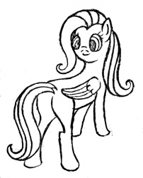 Size: 1280x1587 | Tagged: safe, artist:mfg637, character:fluttershy, butt, female, looking back, plot, simple background, sketch, solo, traditional art