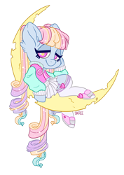 Size: 1024x1446 | Tagged: safe, artist:sk-ree, oc, species:pony, chibi, clothing, female, garters, jacket, mare, miniskirt, moon, pleated skirt, shoes, simple background, skirt, socks, solo, stockings, tangible heavenly object, thigh highs, transparent background