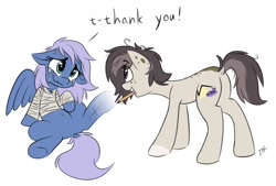 Size: 1280x864 | Tagged: safe, artist:fakskis, oc, oc only, oc:polka dot, oc:vesperal breeze, species:earth pony, species:pegasus, species:pony, bandage, crying, drawing, drawn into existence, female, freckles, mare, messy mane, pencil, simple background, sitting, tears of joy, white background