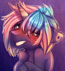 Size: 500x546 | Tagged: safe, artist:cabbage-arts, oc, oc only, species:pony, species:unicorn, blushing, eye clipping through hair, grin, horn, smiling, solo, unicorn oc