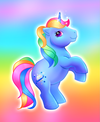 Size: 825x1007 | Tagged: safe, artist:conphettey, character:moonstone, species:pony, g1, abstract background, color porn, cute, female, moonstone, moonstonebetes, rainbow background, solo
