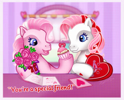 Size: 840x682 | Tagged: safe, artist:conphettey, g3, always and forever, bouquet, candy, cupcake, cutie mark, flower, food, i can't believe it's not hasbro studios, valentine's day card, yours truly