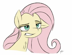 Size: 1600x1231 | Tagged: safe, artist:fakskis, character:fluttershy, species:pegasus, species:pony, are you serious, chest fluff, colored sketch, female, floppy ears, grumpy, mare, raised eyebrow, simple background, sketch, solo, white background