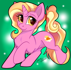 Size: 2257x2215 | Tagged: safe, artist:gleamydreams, character:luster dawn, species:pony, species:unicorn, female, high res, mare, one hoof raised, ponytail, smiling at you, solo