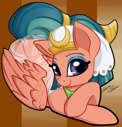 Size: 2193x2280 | Tagged: safe, artist:gleamydreams, character:somnambula, species:pegasus, species:pony, g4, clothing, crossed hooves, cute, female, headdress, looking at you, mare, prone, see-through, solo, somnambetes