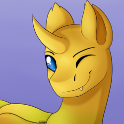 Size: 1000x1000 | Tagged: safe, artist:dreamy, artist:littledreamycat, oc, oc:ren the changeling, commission, fullshade, one eye closed, profile picture, wink, yellow changeling