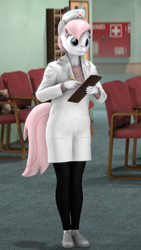 Size: 1080x1920 | Tagged: safe, artist:spinostud, character:nurse redheart, species:anthro, species:earth pony, species:pony, 3d, clipboard, clothing, female, hat, hospital, mare, nurse, nurse hat, solo, source filmmaker