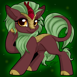 Size: 2857x2858 | Tagged: safe, artist:gleamydreams, character:cinder glow, character:summer flare, species:kirin, cloven hooves, cute, female, kirinbetes, looking at you, raised hoof, smiling, solo