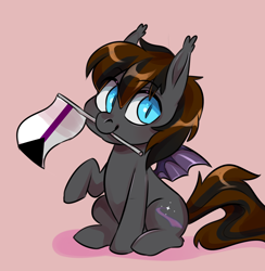 Size: 3694x3790 | Tagged: safe, artist:corelle-vairel, part of a set, oc, oc:stardust wayfinder, species:bat pony, species:pony, asexual, demisexual, demisexual pride flag, high res, male, mouth hold, pride, pride flag, solo, stallion, unmoving plaid, ych result