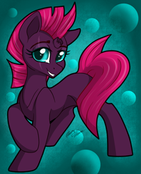 Size: 2385x2930 | Tagged: safe, artist:gleamydreams, character:tempest shadow, my little pony: the movie (2017), broken horn, cute, female, grin, horn, nervous, nervous grin, obscured cutie mark, one hoof raised, smiling, solo, solo mare, tempestbetes