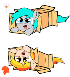Size: 719x791 | Tagged: safe, artist:alfa995, character:maple brown, species:earth pony, species:pony, species:unicorn, box, goblet, happy, imitation, sliding ponies, smiley face