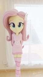 Size: 1080x1920 | Tagged: safe, artist:efk-san, character:fluttershy, my little pony:equestria girls, 3d, clothing, cute, female, kneesocks, looking at you, shyabetes, socks, solo, sweater