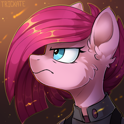 Size: 3000x3000 | Tagged: safe, artist:trickate, character:pinkamena diane pie, character:pinkie pie, species:earth pony, species:pony, episode:the cutie re-mark, alternate timeline, apinkalypse pie, bust, clothing, crystal war timeline, female, high res, mare, portrait, solo, uniform, war