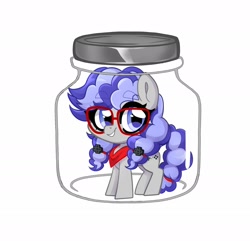 Size: 1800x1736 | Tagged: safe, artist:techycutie, oc, oc only, oc:cinnabyte, species:earth pony, species:pony, adorkable, bandana, cute, dork, earth pony oc, glasses, jar, lewd container meme, meme, simple background, smiling, white background, ych result