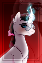 Size: 346x523 | Tagged: safe, artist:sweet-psycho-uwu, oc, oc only, oc:bluster rushlight, species:pony, species:unicorn, bust, female, glasses, magic, mare, portrait, solo
