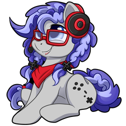 Size: 3065x3066 | Tagged: safe, artist:gleamydreams, oc, oc only, oc:cinnabyte, adorkable, bandana, cute, dork, gaming headset, glasses, headset, simple background, solo, transparent background