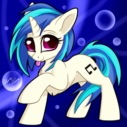 Size: 3120x3121 | Tagged: safe, artist:gleamydreams, character:dj pon-3, character:vinyl scratch, species:pony, species:unicorn, cute, female, looking at you, mare, missing accessory, solo, tongue out, vinylbetes