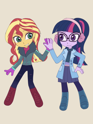 Size: 2448x3264 | Tagged: safe, artist:haibaratomoe, character:sunset shimmer, character:twilight sparkle, character:twilight sparkle (scitwi), species:eqg human, equestria girls:holidays unwrapped, g4, my little pony: equestria girls, my little pony:equestria girls, spoiler:eqg series (season 2), chibi, cute, shimmerbetes, shipping, twiabetes