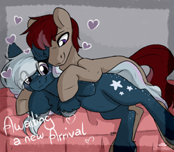 Size: 2000x1750 | Tagged: safe, artist:dreamy, artist:littledreamycat, oc, oc only, oc:junkers, oc:midnight spark, species:earth pony, species:pony, couple, female, love, male, pregnant, romance, smiling