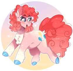 Size: 956x926 | Tagged: safe, artist:wanderingpegasus, character:pinkie pie, species:earth pony, species:pony, cheek fluff, chest fluff, chubbie pie, chubby, colored hooves, cute, dappled, diapinkes, ear fluff, female, fluffy, heart, heart eyes, mare, pale belly, socks (coat marking), solo, unshorn fetlocks, wingding eyes