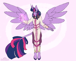 Size: 2500x2000 | Tagged: safe, artist:dreamy, artist:littledreamycat, character:twilight sparkle, character:twilight sparkle (alicorn), species:alicorn, species:anthro, species:pony, species:unguligrade anthro, fanfic:my little pony: the unexpected future, commission, leonine tail, magic, pony to anthro, transformation, transformed