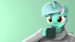 Size: 1920x1080 | Tagged: safe, artist:spinostud, character:lyra heartstrings, species:anthro, species:pony, species:unicorn, 3d, clothing, female, mug, solo, sweater