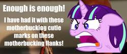 Size: 1920x815 | Tagged: safe, artist:dasprid, edit, editor:awkward segway, character:starlight glimmer, species:pony, species:unicorn, episode:the cutie map, g4, my little pony: friendship is magic, angry, caption, cross-popping veins, faec, female, gun, image macro, mare, meme, quiet, rage, ragelight glimmer, samuel l jackson, snakes on a plane, solo, text, this will end in communism, this will end in gulag, vein bulge, vulgar, weapon, yelling