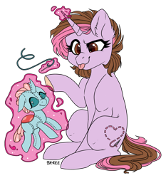 Size: 1024x1100 | Tagged: safe, artist:sk-ree, character:ocellus, oc, species:pony, species:unicorn, female, magic, mare, needle, plushie, sewing needle, simple background, tongue out, transparent background