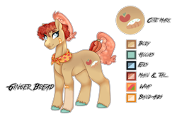 Size: 3121x2113 | Tagged: safe, artist:sweet-psycho-uwu, oc, oc:ginger bread, parent:big macintosh, parent:sugar belle, parents:sugarmac, species:earth pony, species:pony, bandaid, female, mare, offspring, reference sheet, simple background, solo, transparent background