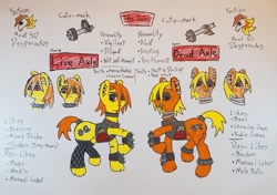 Size: 1024x721 | Tagged: safe, artist:dice-warwick, species:earth pony, species:pony, fallout equestria, biker chick, biker jacket, choker, clothing, cracked hooves, ear piercing, fallout equestria: desperados, neck rings, piercing, scared, socks, spiked anklets, spiked choker, spiked tail tie, thigh highs, twins