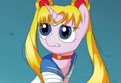 Size: 2900x2000 | Tagged: safe, artist:wolftendragon, species:pony, species:unicorn, anime, bust, crossover, drawing, ponified, sailor moon, sailor moon redraw meme, serena tsukino, solo, wide eyes, worried
