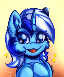 Size: 1336x1611 | Tagged: safe, artist:deraniel, character:minuette, species:pony, species:unicorn, cheek fluff, cute, ear fluff, female, fluffy, happy, mare, minubetes, simple background, smiling, solo, sparkles, weapons-grade cute